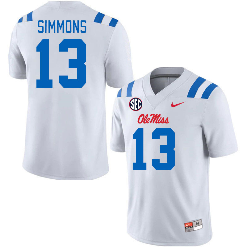 Men #13 Austin Simmons Ole Miss Rebels 2024 New Uniforms College Football Jerseys Stitched-White